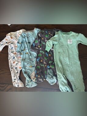 Gerber Baby Footie Sleepers - Multicolor - Dino Prints 0-3 Mo